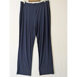Susan Graver Essentials Navy Blue Stretch Knit Wide Leg Pull On Pants Women's L
